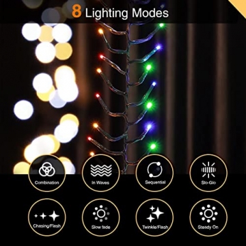 ANSIO® Lichterkette außen Innen 12m 1000 LED Cluster lichterkette Weihnachtsbaum Lichtketten Strom Für Weihnachten, balkon, fenster, Weihnachtsdekoration | Bunt Weihnachtsbeleuchtung | Grünes Kabel - 6
