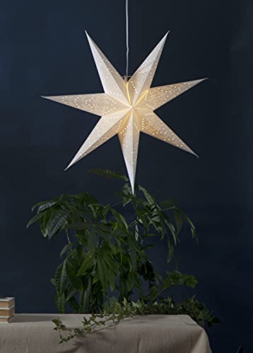 EGLO Weihnachtsstern für innen, Dekostern beleuchtet aus Papier zum Aufhängen, Fenster-Leuchtstern in Weiß, 3D Adventsstern mit Kabel, E14 - 2