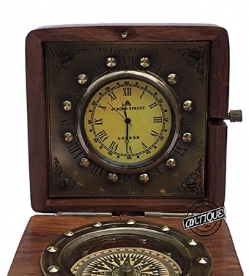 Viktorianische Kompass-Uhr aus Holz, London, handgefertigte Uhren, Tischplatte, Weihnachtsdekoration, Geschenkartikel - 2