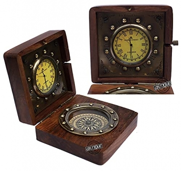 Viktorianische Kompass-Uhr aus Holz, London, handgefertigte Uhren, Tischplatte, Weihnachtsdekoration, Geschenkartikel - 3