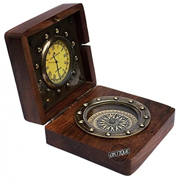 Viktorianische Kompass-Uhr aus Holz, London, handgefertigte Uhren, Tischplatte, Weihnachtsdekoration, Geschenkartikel - 5
