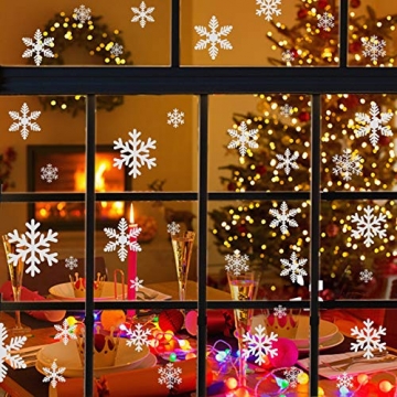 Naler 96 Schneeflocken Fensterbild Abnehmbare Fensterdeko Statisch Haftende PVC Aufkleber Winter Dekoration - 5
